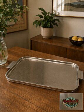 Vintage WOODMET England Gold-Tone Aluminum Serving Tray MCM Barware Hostess Tray
